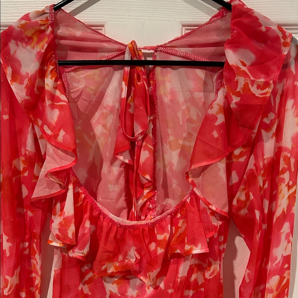 Floral Red Ruffle Coverup - Picture 2 of 4